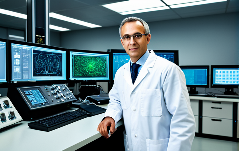 **Professional Nuclear Engineer Portrait:** A fully clothed nuclear engineer, wearing appropriate attire, in a clean, modern laboratory. Background with complex machinery and glowing monitors. Perfect anatomy, natural pose, professional lighting, safe for work.