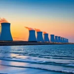 원자력 발전과 해양 생태계 연구 - **Image Prompt: Coastal Nuclear Power Plant with Advanced Cooling**
"A clean, modern nuclear pow...