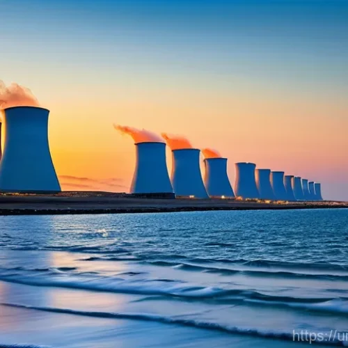 Home 23 원자력 발전과 해양 생태계 연구 - **Image Prompt: Coastal Nuclear Power Plant with Advanced Cooling**
"A clean, modern nuclear pow...