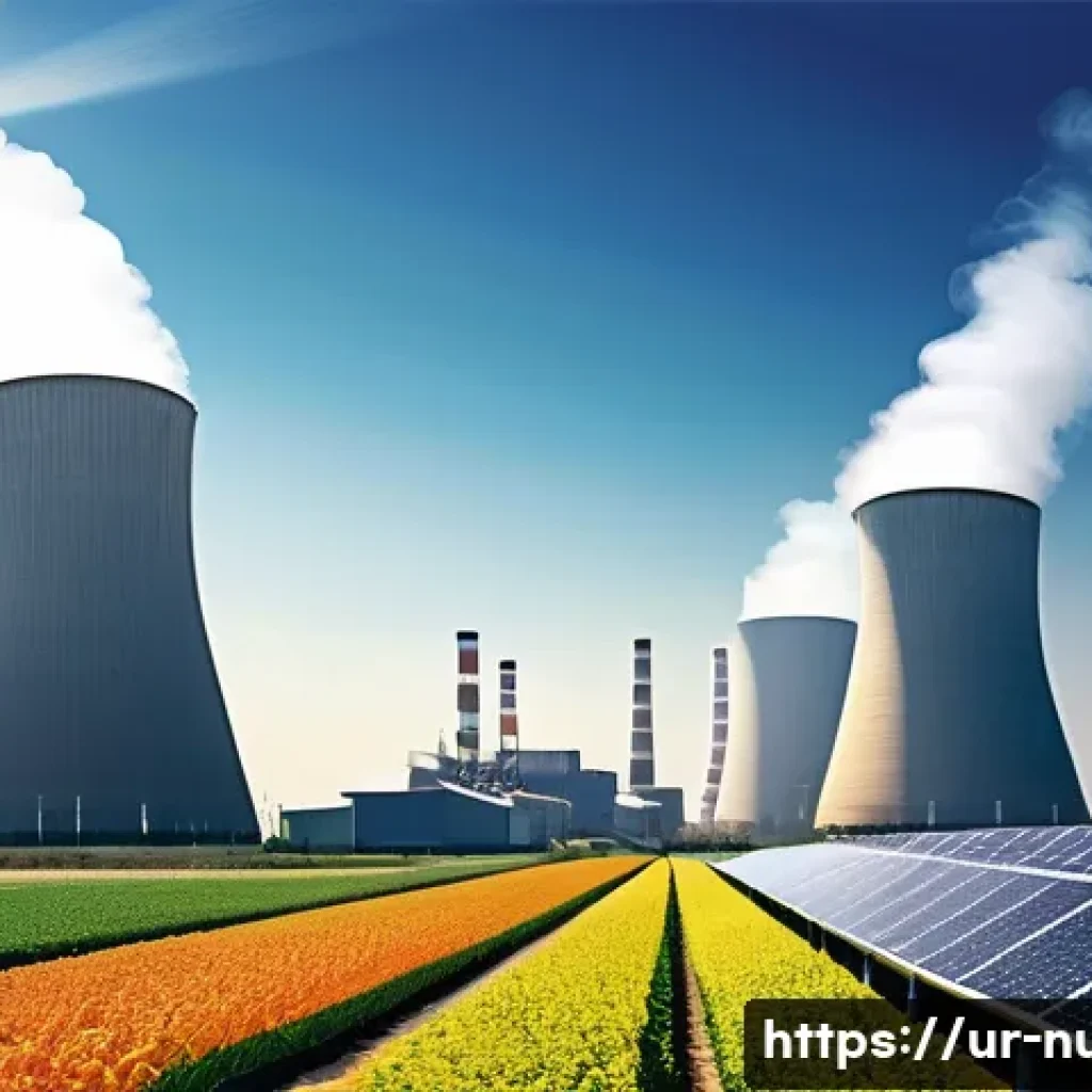 원자력 발전과 재생에너지의 협력 - A detailed, vibrant illustration showing a modern energy mix landscape in Pakistan: a nuclear power ...
