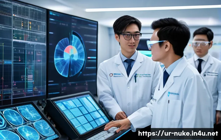 원자력 엔지니어 협동 프로젝트 사례 - A diverse international team of nuclear engineers collaborating inside a modern high-tech control ro...