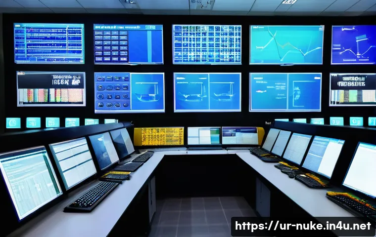 원자력 발전소의 데이터 관리 시스템 - A highly detailed control room inside a modern nuclear power plant in Pakistan, featuring advanced c...