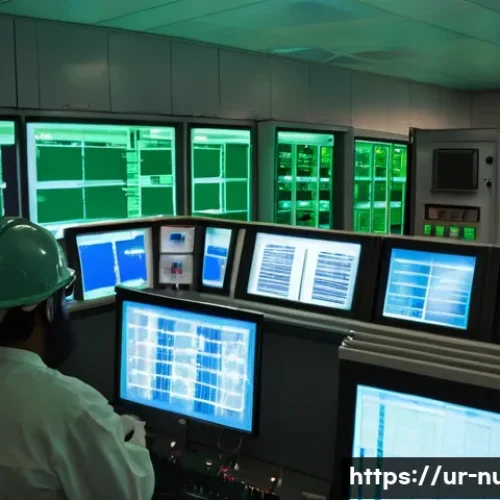 원자력 발전소 근무 환경 리뷰 - A detailed scene inside a nuclear power plant control room featuring a diverse team of Pakistani and...