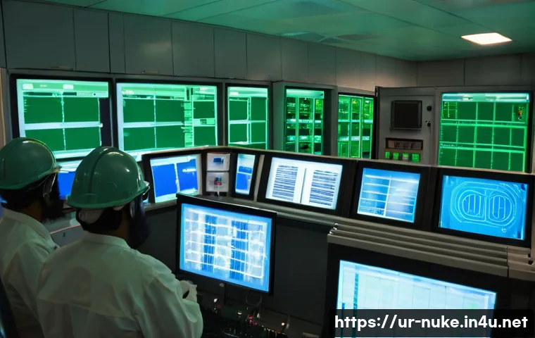 원자력 발전소 근무 환경 리뷰 - A detailed scene inside a nuclear power plant control room featuring a diverse team of Pakistani and...