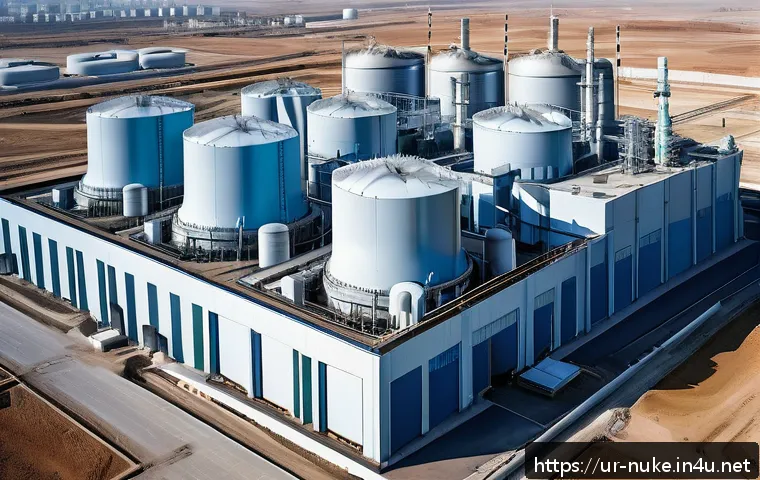 원자력 발전 실무 기본 과정 - A detailed cross-sectional illustration of a modern nuclear power plant located near a bustling city...