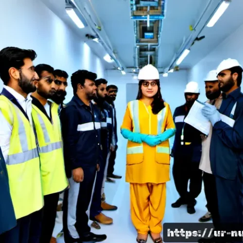 Home 17 원자력 발전소 방사선 안전 수칙 - Photorealistic nuclear power plant safety briefing in Pakistan, a female radiation safety officer we...